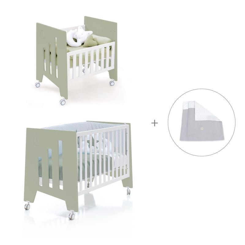 Minicuna 60x80 cm y cuna 60x120 cm (7en1) verde-oliva · Omni Tre Erba C181T-M7756