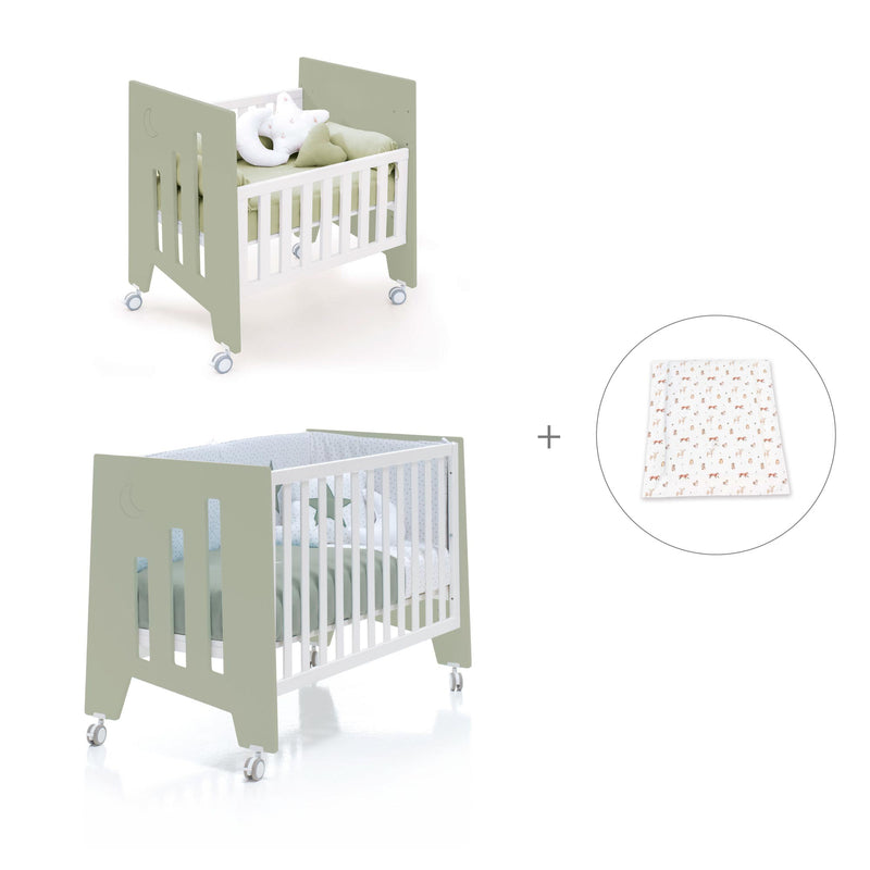 Minicuna 60x80 cm y cuna 60x120 cm (7en1) verde-oliva · Omni Tre Erba C181T-M7756