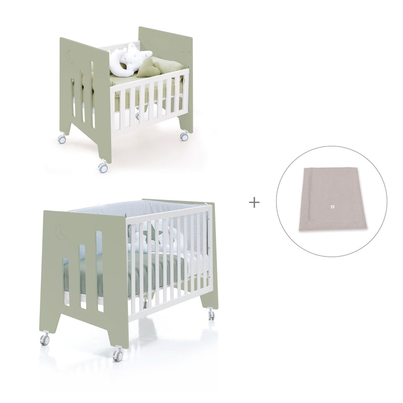 Minicuna 60x80 cm y cuna 60x120 cm (7en1) verde-oliva · Omni Tre Erba C181T-M7756