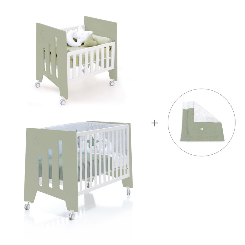 Minicuna 60x80 cm y cuna 60x120 cm (7en1) verde-oliva · Omni Tre Erba C181T-M7756