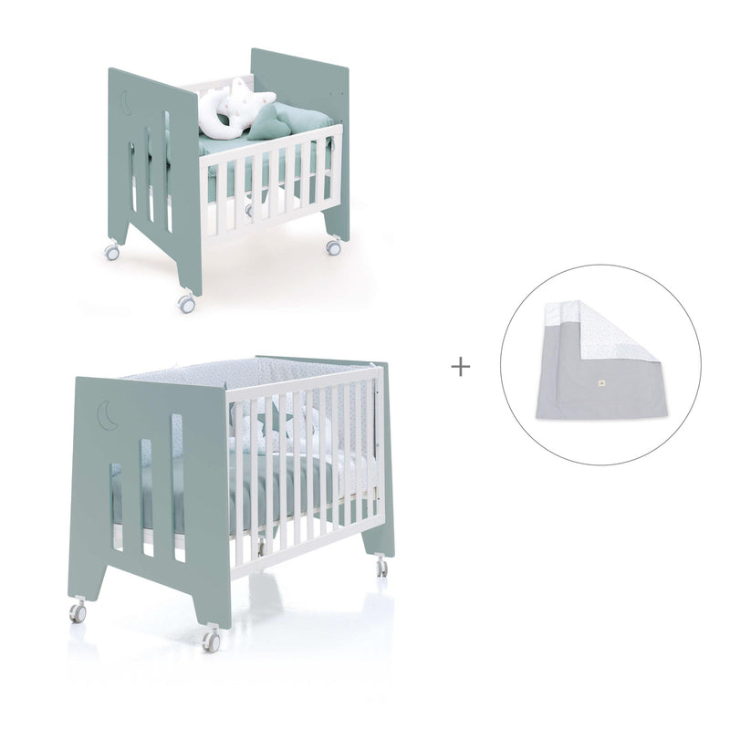 Minicuna 60x80 cm y cuna 60x120 cm (7en1) verde eucalipto · Omni Tre Eucalyptus C181T-M7757