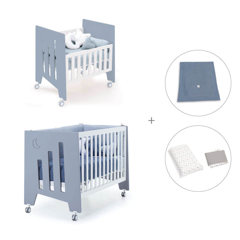 Minicuna 60x80 cm y cuna 60x120 cm (7en1) azul · Omni Tre Blu denim C181T-M7741