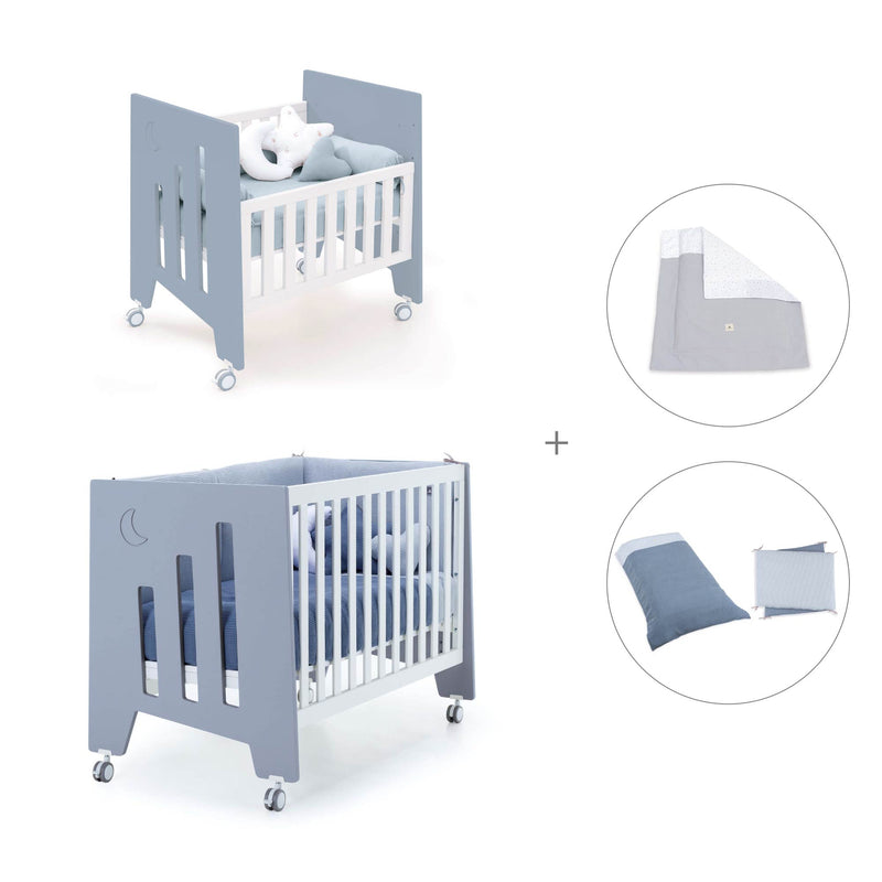 Minicuna 60x80 cm y cuna 60x120 cm (7en1) azul · Omni Tre Blu denim C181T-M7741