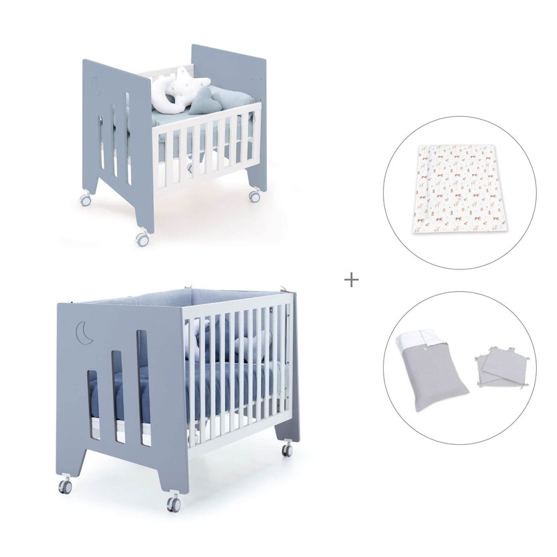 Minicuna 60x80 cm y cuna 60x120 cm (7en1) azul · Omni Tre Blu denim C181T-M7741