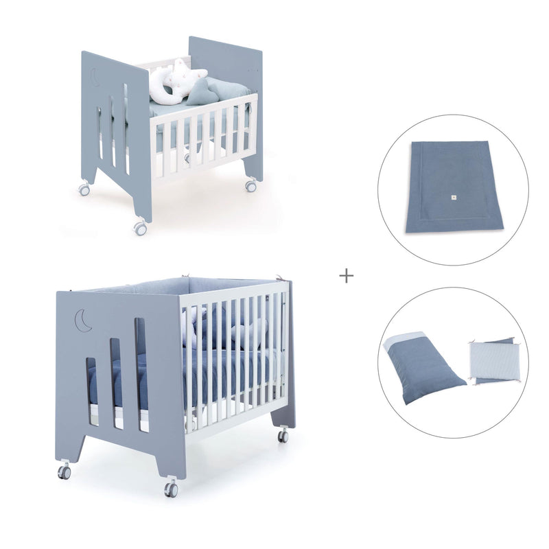 Minicuna 60x80 cm y cuna 60x120 cm (7en1) azul · Omni Tre Blu denim C181T-M7741