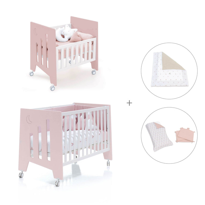 Minicuna 60x80 cm y cuna 60x120 cm (7en1) rosa claro · Omni Tre Flamingo C181T-M7742