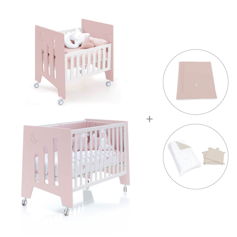 Minicuna 60x80 cm y cuna 60x120 cm (7en1) rosa claro · Omni Tre Flamingo C181T-M7742