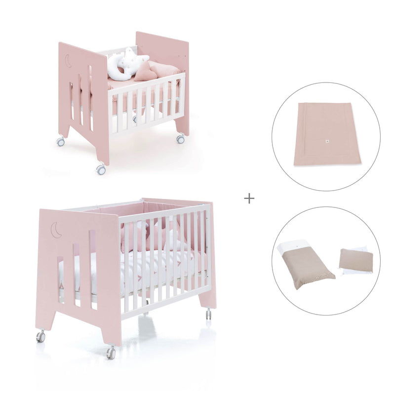 Minicuna 60x80 cm y cuna 60x120 cm (7en1) rosa claro · Omni Tre Flamingo C181T-M7742