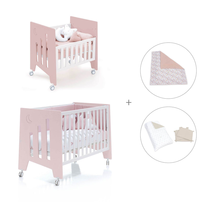 Minicuna 60x80 cm y cuna 60x120 cm (7en1) rosa claro · Omni Tre Flamingo C181T-M7742