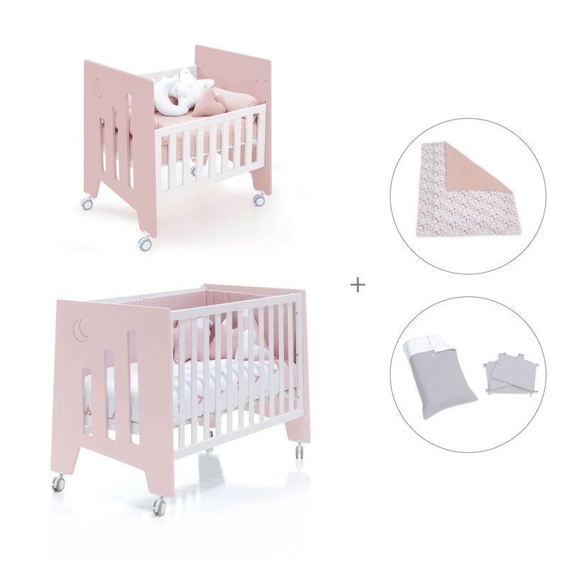 Minicuna 60x80 cm y cuna 60x120 cm (7en1) rosa claro · Omni Tre Flamingo C181T-M7742