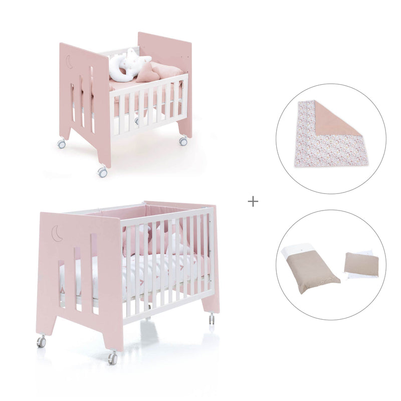 Minicuna 60x80 cm y cuna 60x120 cm (7en1) rosa claro · Omni Tre Flamingo C181T-M7742