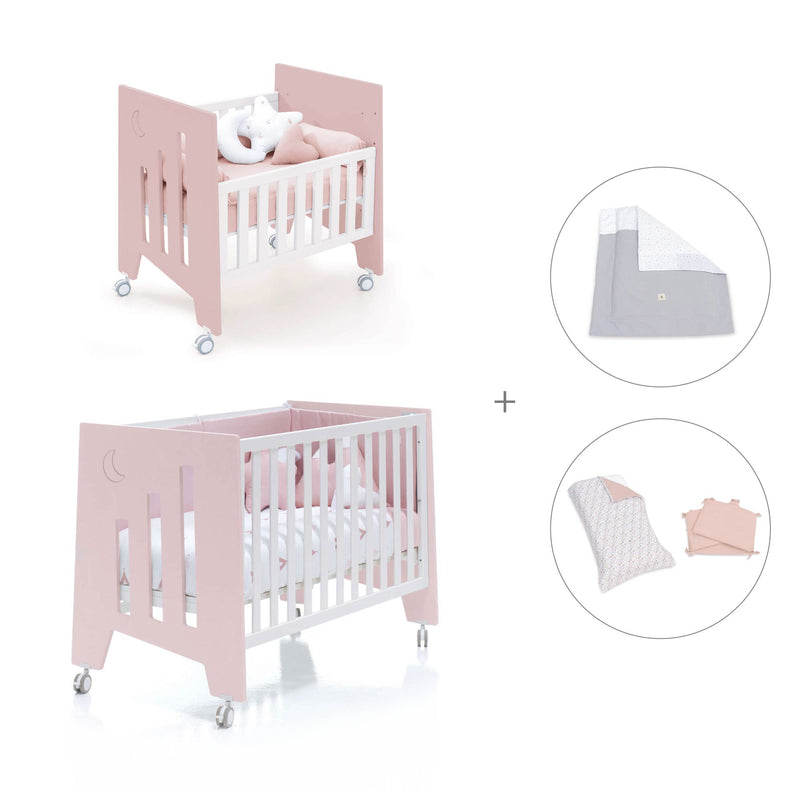 Minicuna 60x80 cm y cuna 60x120 cm (7en1) rosa claro · Omni Tre Flamingo C181T-M7742