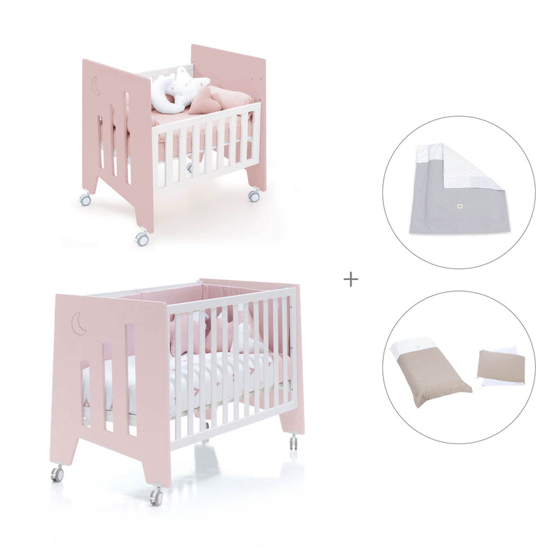 Minicuna 60x80 cm y cuna 60x120 cm (7en1) rosa claro · Omni Tre Flamingo C181T-M7742