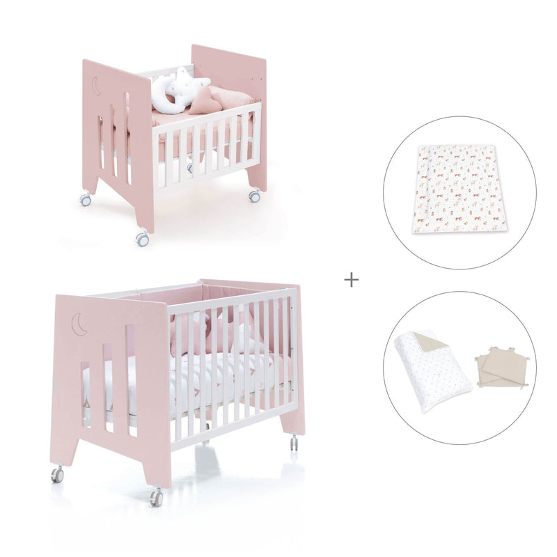 Minicuna 60x80 cm y cuna 60x120 cm (7en1) rosa claro · Omni Tre Flamingo C181T-M7742