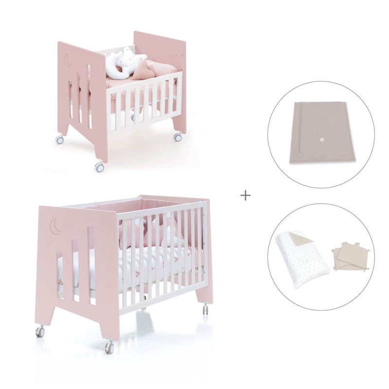 Minicuna 60x80 cm y cuna 60x120 cm (7en1) rosa claro · Omni Tre Flamingo C181T-M7742