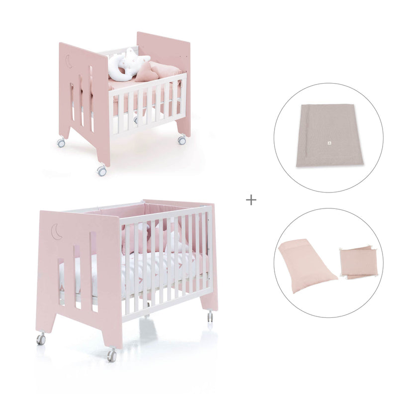 Minicuna 60x80 cm y cuna 60x120 cm (7en1) rosa claro · Omni Tre Flamingo C181T-M7742
