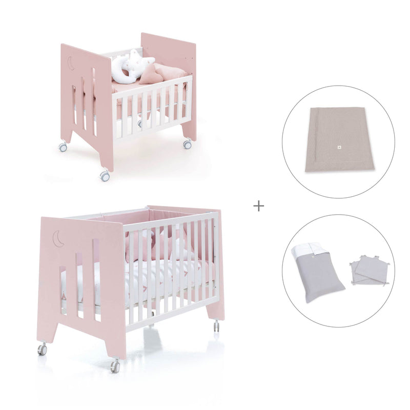 Minicuna 60x80 cm y cuna 60x120 cm (7en1) rosa claro · Omni Tre Flamingo C181T-M7742