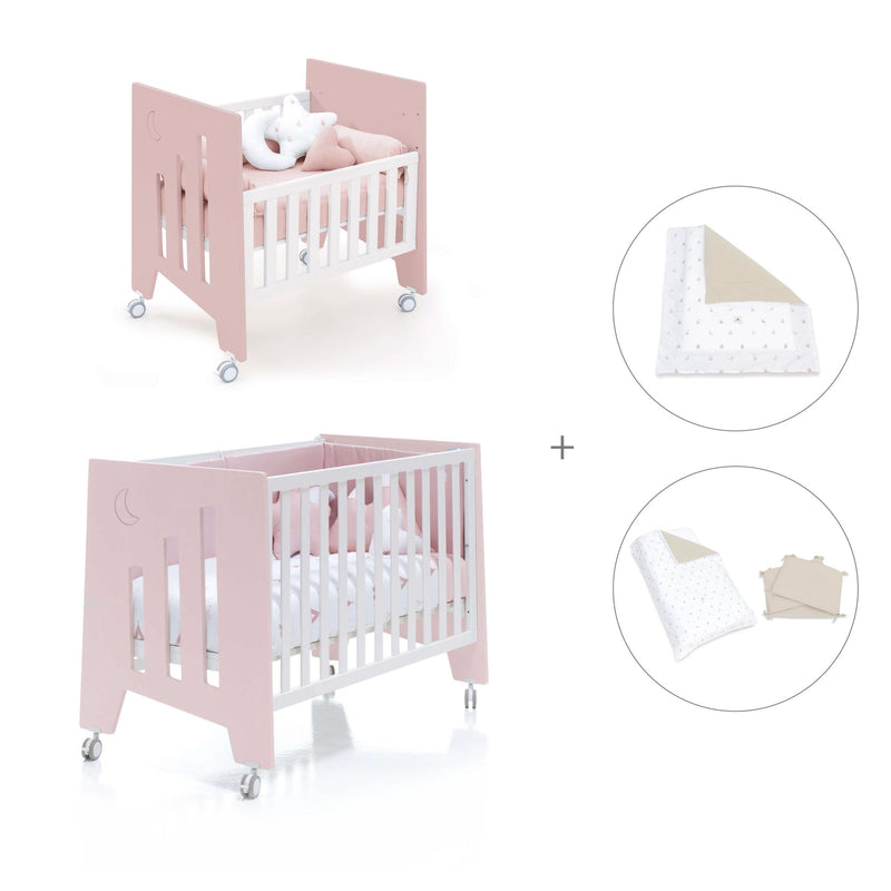 Minicuna 60x80 cm y cuna 60x120 cm (7en1) rosa claro · Omni Tre Flamingo C181T-M7742