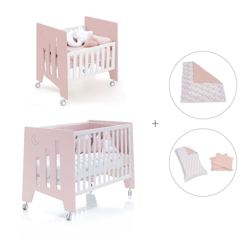 Minicuna 60x80 cm y cuna 60x120 cm (7en1) rosa claro · Omni Tre Flamingo C181T-M7742