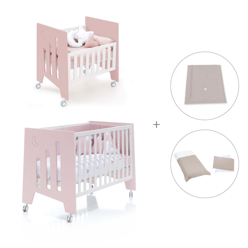 Minicuna 60x80 cm y cuna 60x120 cm (7en1) rosa claro · Omni Tre Flamingo C181T-M7742