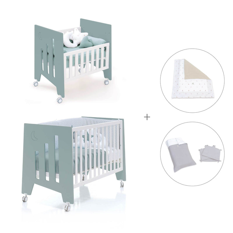 Minicuna 60x80 cm y cuna 60x120 cm (7en1) verde eucalipto · Omni Tre Eucalyptus C181T-M7757