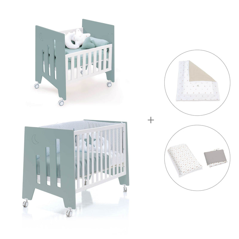 Minicuna 60x80 cm y cuna 60x120 cm (7en1) verde eucalipto · Omni Tre Eucalyptus C181T-M7757