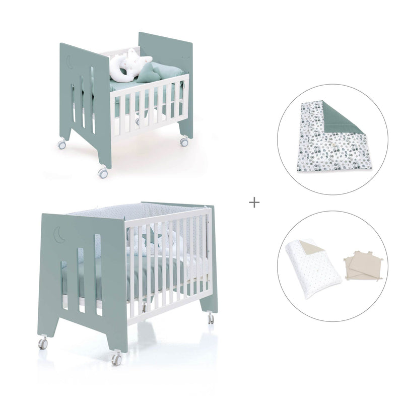 Minicuna 60x80 cm y cuna 60x120 cm (7en1) verde eucalipto · Omni Tre Eucalyptus C181T-M7757