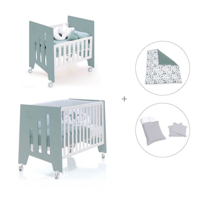 Minicuna 60x80 cm y cuna 60x120 cm (7en1) verde eucalipto · Omni Tre Eucalyptus C181T-M7757