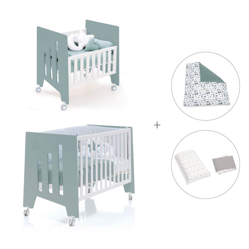 Minicuna 60x80 cm y cuna 60x120 cm (7en1) verde eucalipto · Omni Tre Eucalyptus C181T-M7757