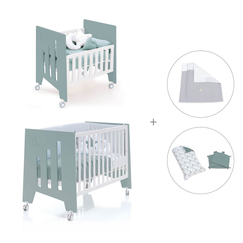 Minicuna 60x80 cm y cuna 60x120 cm (7en1) verde eucalipto · Omni Tre Eucalyptus C181T-M7757