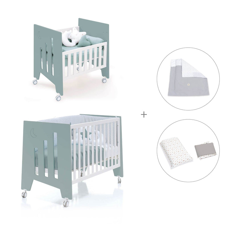 Minicuna 60x80 cm y cuna 60x120 cm (7en1) verde eucalipto · Omni Tre Eucalyptus C181T-M7757