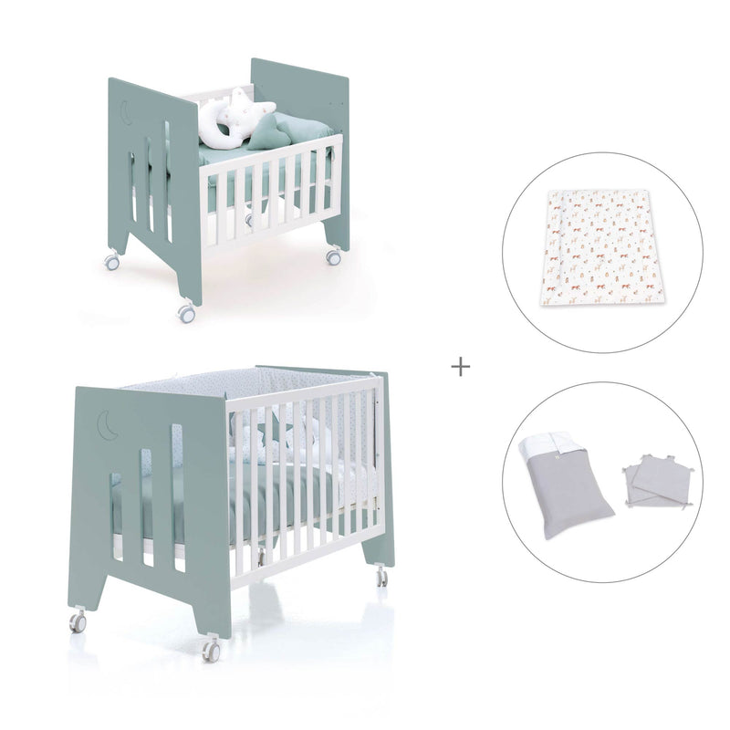 Minicuna 60x80 cm y cuna 60x120 cm (7en1) verde eucalipto · Omni Tre Eucalyptus C181T-M7757