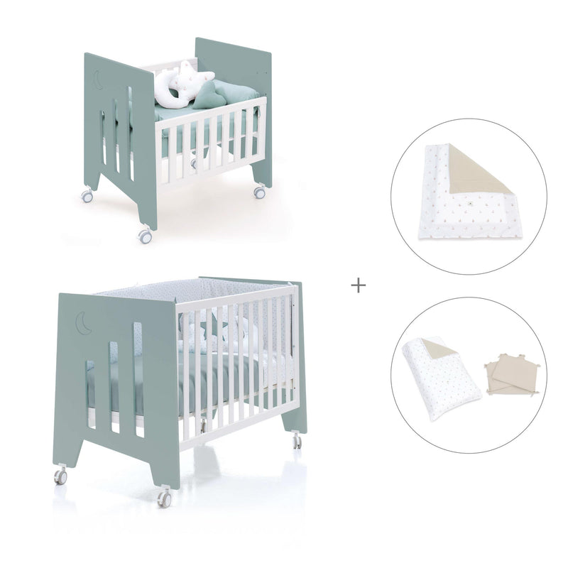 Minicuna 60x80 cm y cuna 60x120 cm (7en1) verde eucalipto · Omni Tre Eucalyptus C181T-M7757