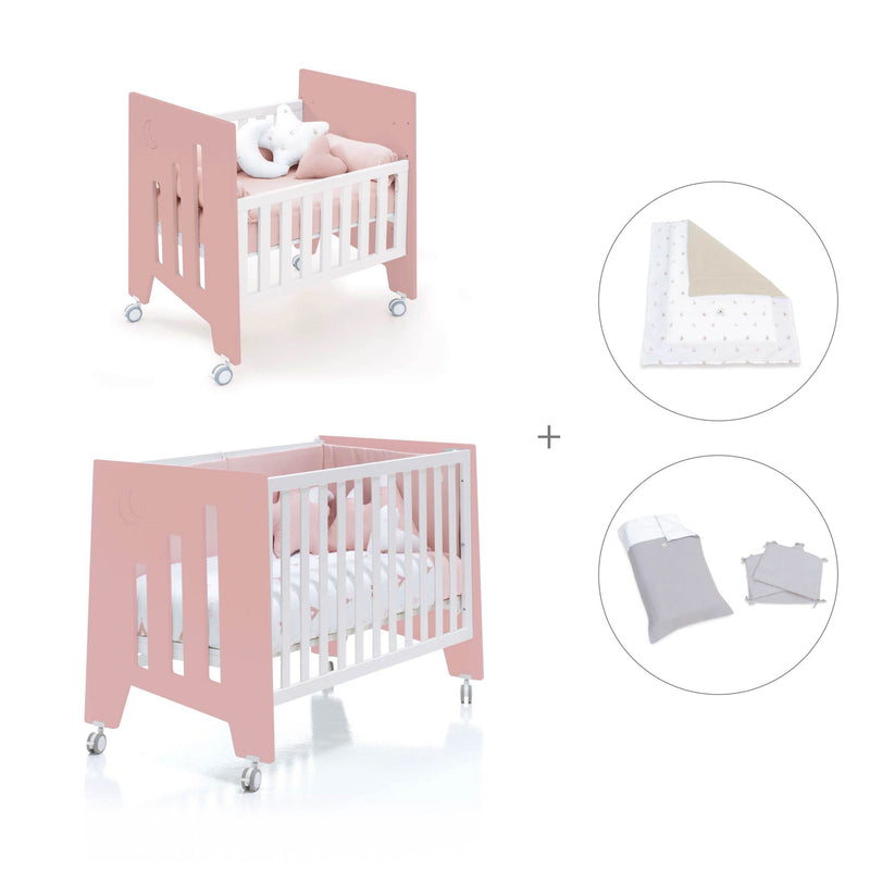 Minicuna 60x80 cm y cuna 60x120 cm (7en1) rosa · Omni Tre Quarzo C181T-M7759