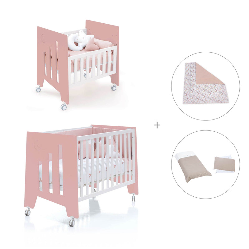Minicuna 60x80 cm y cuna 60x120 cm (7en1) rosa · Omni Tre Quarzo C181T-M7759