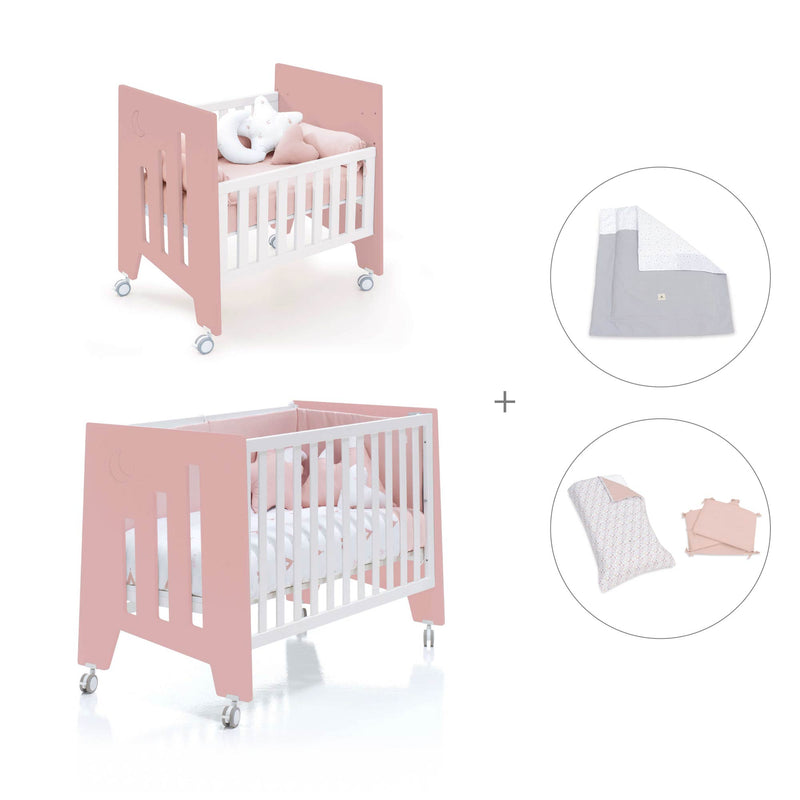 Minicuna 60x80 cm y cuna 60x120 cm (7en1) rosa · Omni Tre Quarzo C181T-M7759