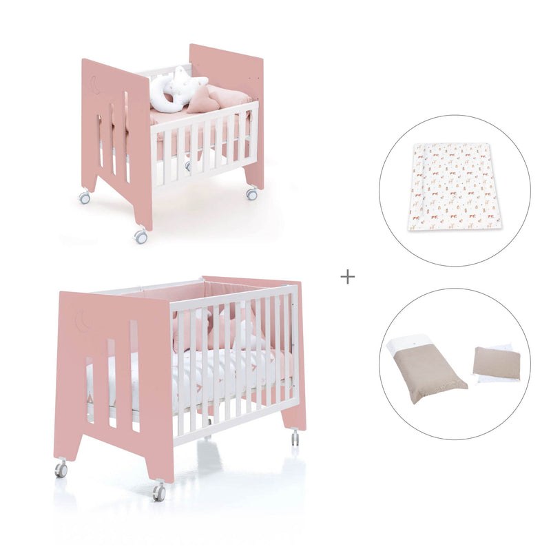 Minicuna 60x80 cm y cuna 60x120 cm (7en1) rosa · Omni Tre Quarzo C181T-M7759