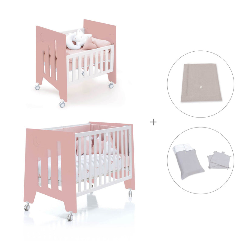 Minicuna 60x80 cm y cuna 60x120 cm (7en1) rosa · Omni Tre Quarzo C181T-M7759
