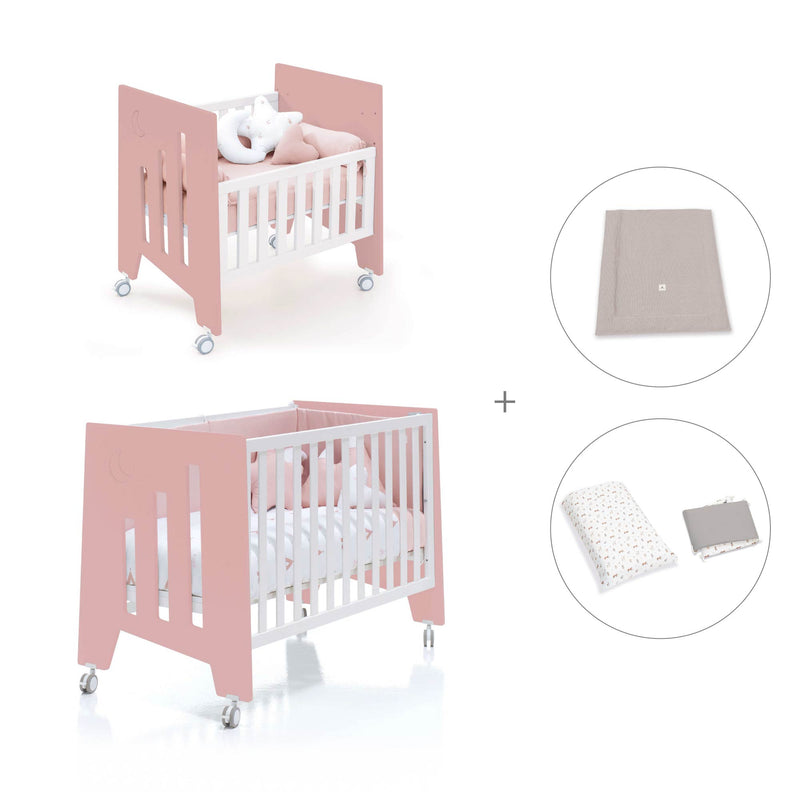 Minicuna 60x80 cm y cuna 60x120 cm (7en1) rosa · Omni Tre Quarzo C181T-M7759