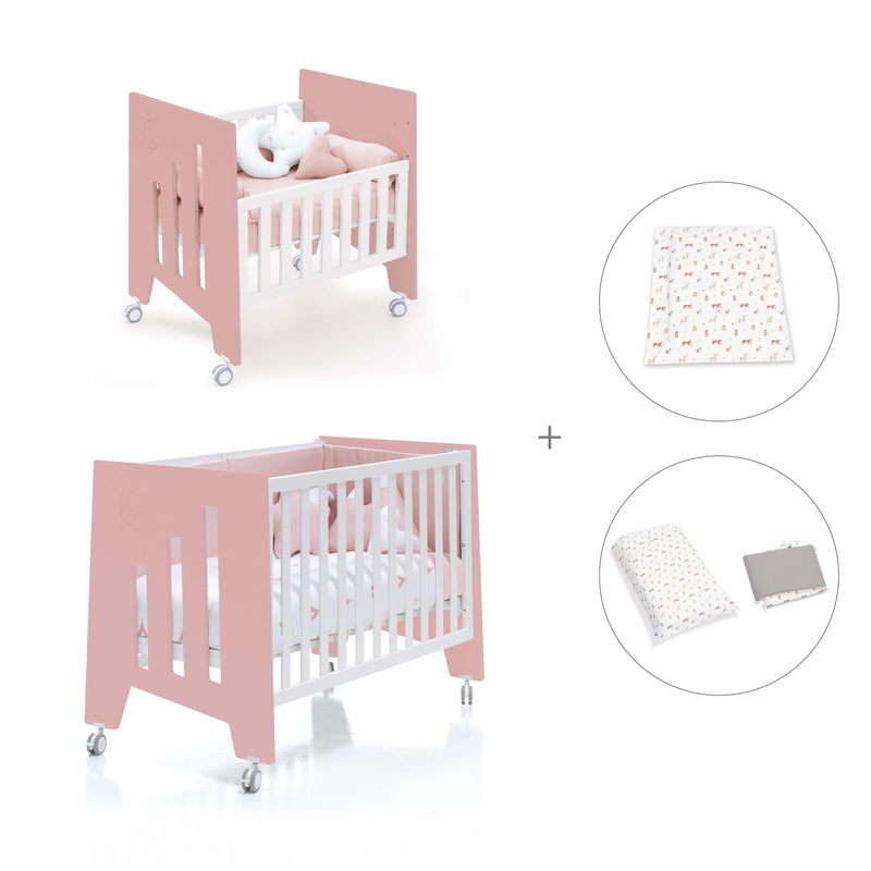 Minicuna 60x80 cm y cuna 60x120 cm (7en1) rosa · Omni Tre Quarzo C181T-M7759