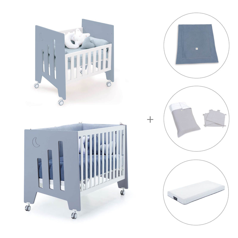 Minicuna 60x80 cm y cuna 60x120 cm (7en1) azul · Omni Tre Blu denim C181T-M7741