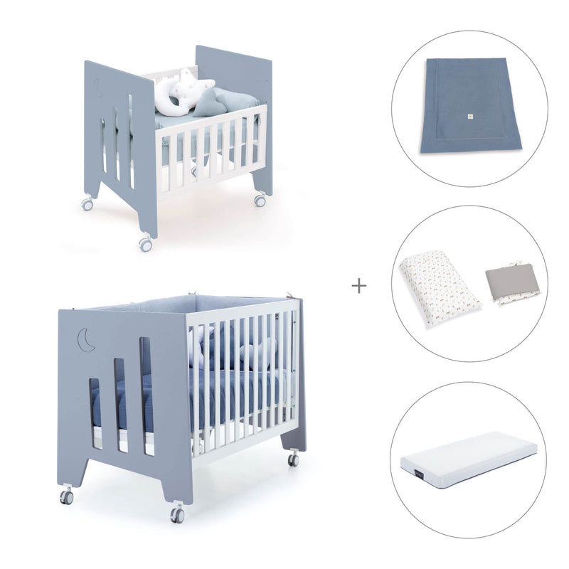 Minicuna 60x80 cm y cuna 60x120 cm (7en1) azul · Omni Tre Blu denim C181T-M7741