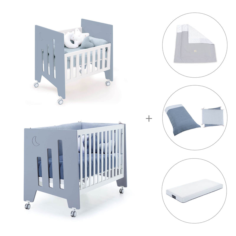 Minicuna 60x80 cm y cuna 60x120 cm (7en1) azul · Omni Tre Blu denim C181T-M7741