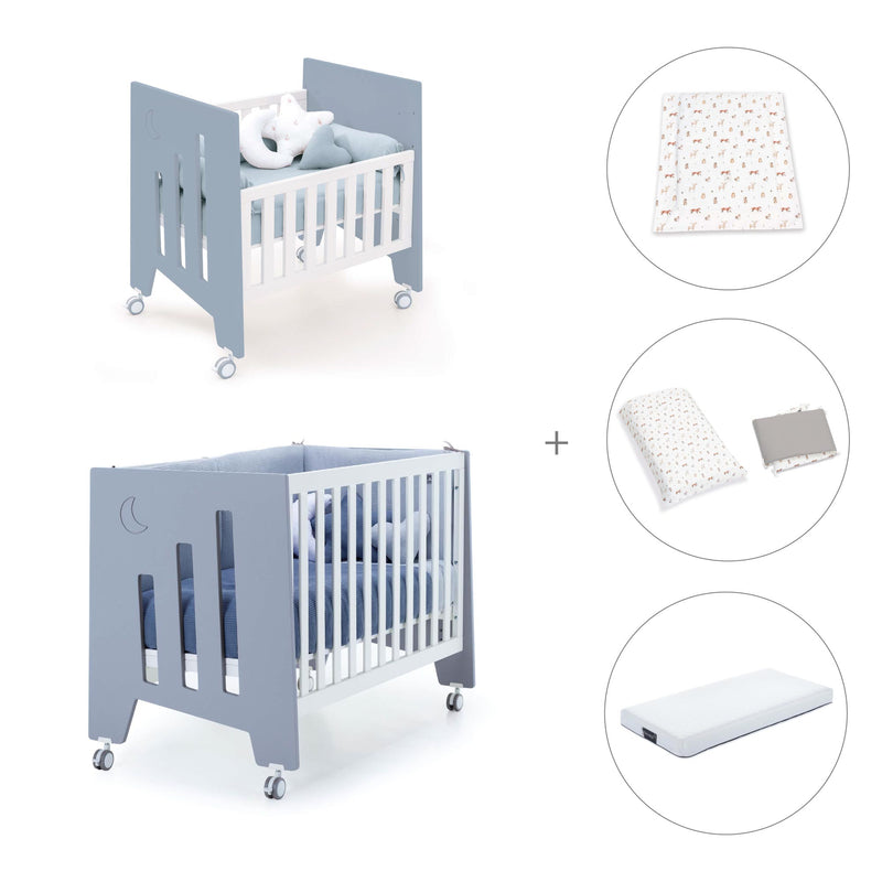 Minicuna 60x80 cm y cuna 60x120 cm (7en1) azul · Omni Tre Blu denim C181T-M7741