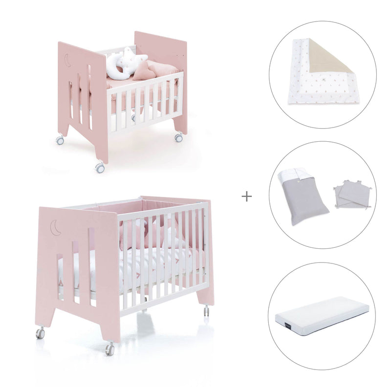 Minicuna 60x80 cm y cuna 60x120 cm (7en1) rosa claro · Omni Tre Flamingo C181T-M7742