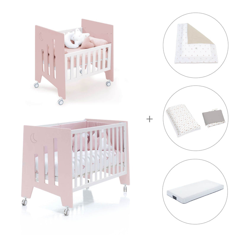 Minicuna 60x80 cm y cuna 60x120 cm (7en1) rosa claro · Omni Tre Flamingo C181T-M7742