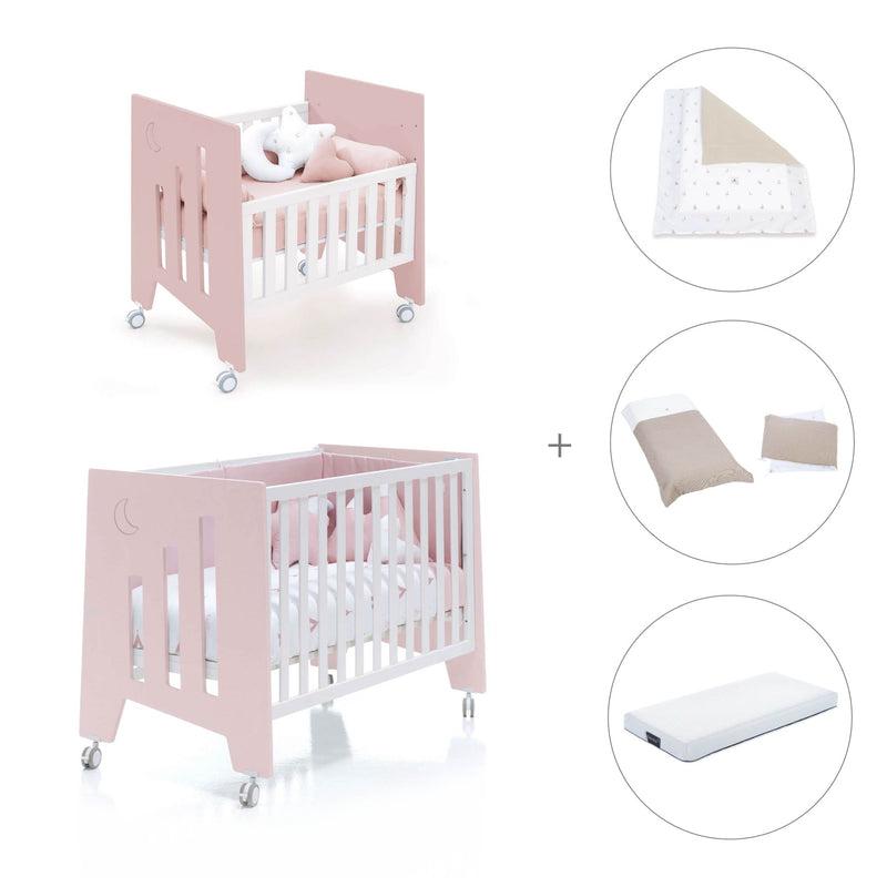 Minicuna 60x80 cm y cuna 60x120 cm (7en1) rosa claro · Omni Tre Flamingo C181T-M7742