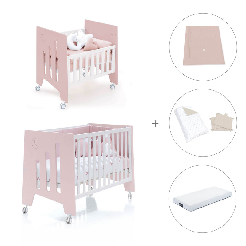 Minicuna 60x80 cm y cuna 60x120 cm (7en1) rosa claro · Omni Tre Flamingo C181T-M7742