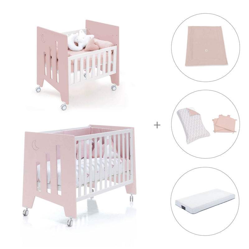 Minicuna 60x80 cm y cuna 60x120 cm (7en1) rosa claro · Omni Tre Flamingo C181T-M7742
