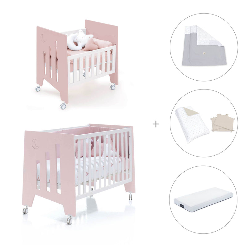 Minicuna 60x80 cm y cuna 60x120 cm (7en1) rosa claro · Omni Tre Flamingo C181T-M7742